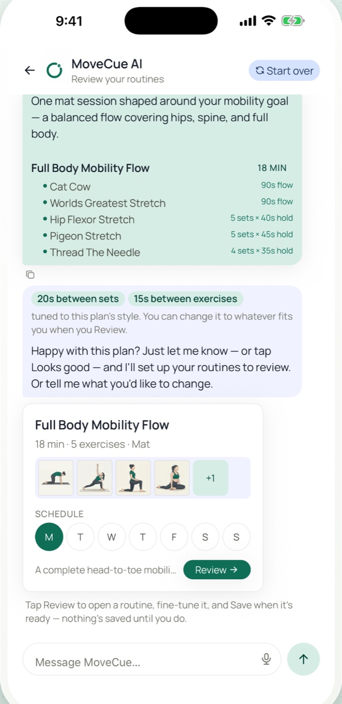 AI planner building a routine from a plain description.